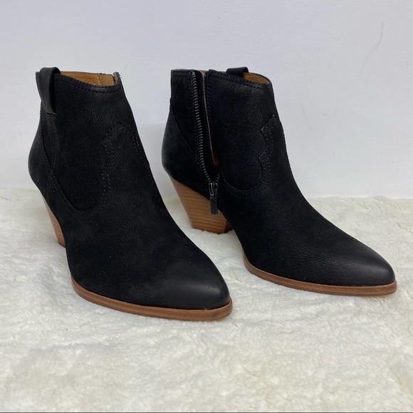 Frye Rory Booties Black Leather Zip Side 3" Wooden Heel NEW Size 9 & 10 - Picture 2 of 11